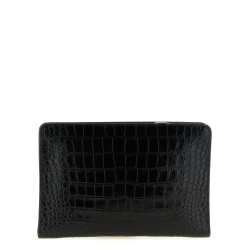 Croc print leather clutch bag