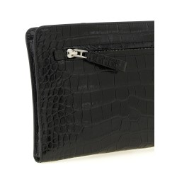 Croc print leather clutch bag
