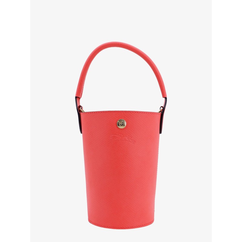 Leather bucket bag with engraved logo
