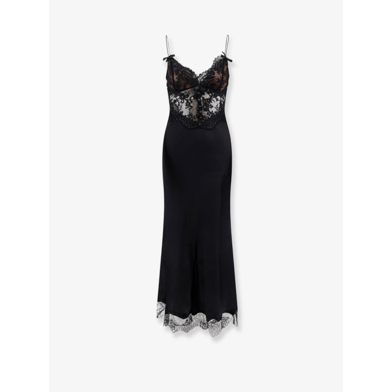 Satin dress with lace profiles