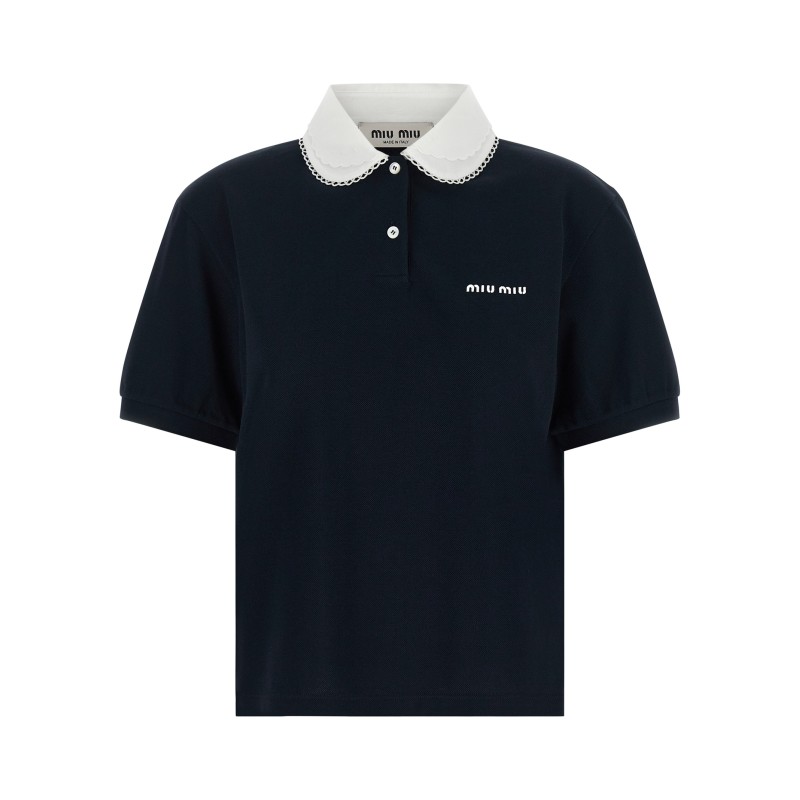 Scalloped collar polo shirt