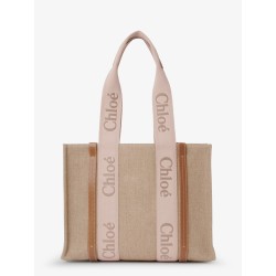 Woody linen shoulder bag with front embroidered logo