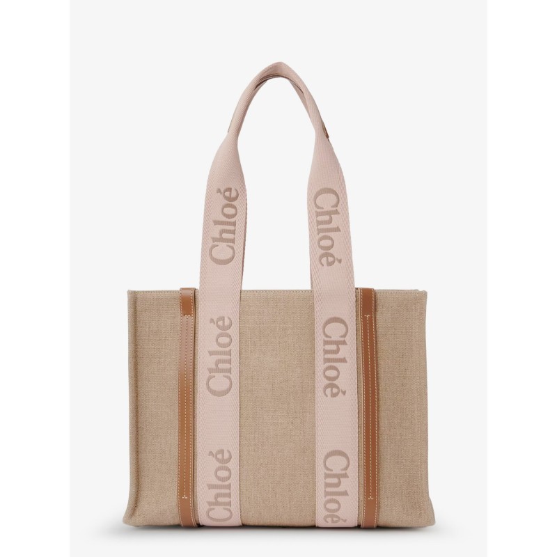 Woody linen shoulder bag with front embroidered logo
