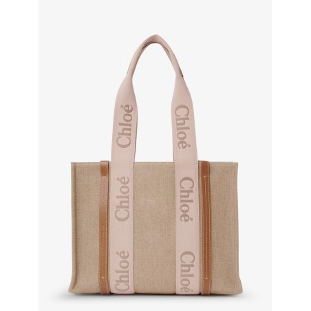 Woody linen shoulder bag with front embroidered logo