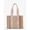 Woody linen shoulder bag with front embroidered logo