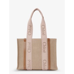 Woody linen shoulder bag with front embroidered logo