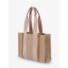Woody linen shoulder bag with front embroidered logo