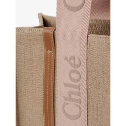 Woody linen shoulder bag with front embroidered logo