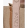 Woody linen shoulder bag with front embroidered logo