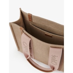 Woody linen shoulder bag with front embroidered logo
