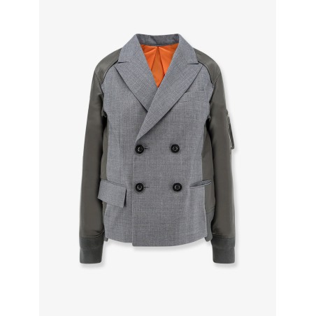 Wool blazer with nylon sleeves