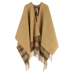 Check wool reversible cape
