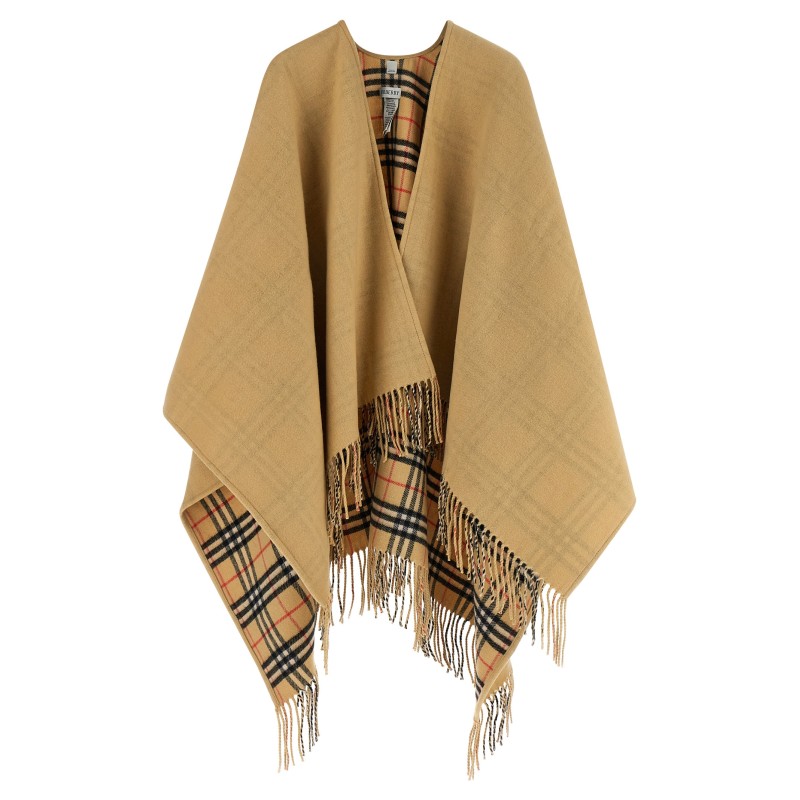 Check wool reversible cape