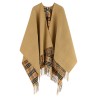 Check wool reversible cape