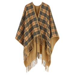 Check wool reversible cape