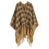 Check wool reversible cape