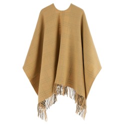 Check wool reversible cape