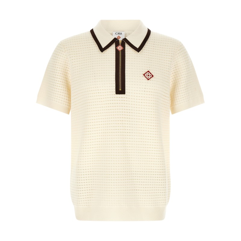 'Waffle stitch' knit polo shirt