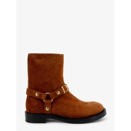 Suede boots with metal lettering logo