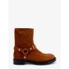 Suede boots with metal lettering logo