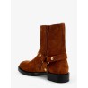Suede boots with metal lettering logo