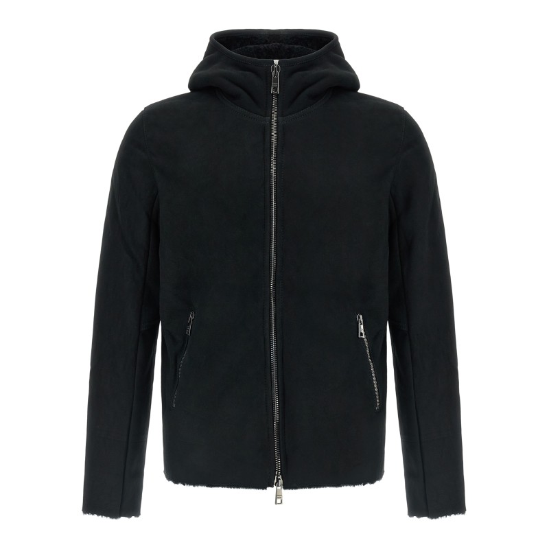 Velour leather hoodie