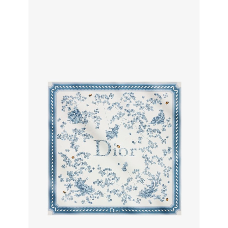 Silk scarf with Toile de Jouy Clover 90 pattern