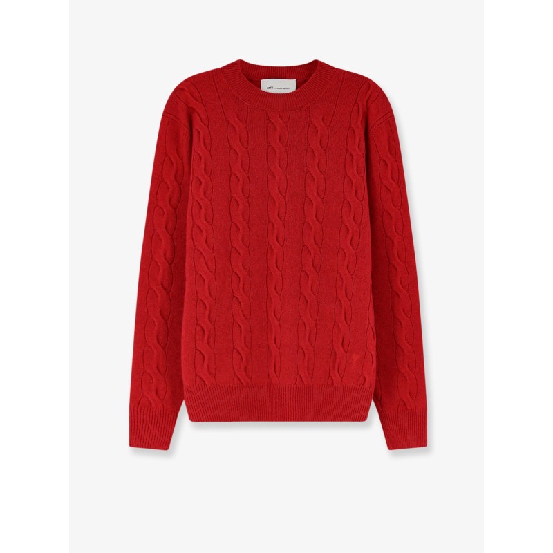 Wool sweater with cable knit