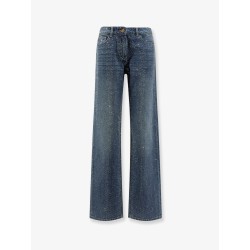 Blue denim jeans with all-over crystals