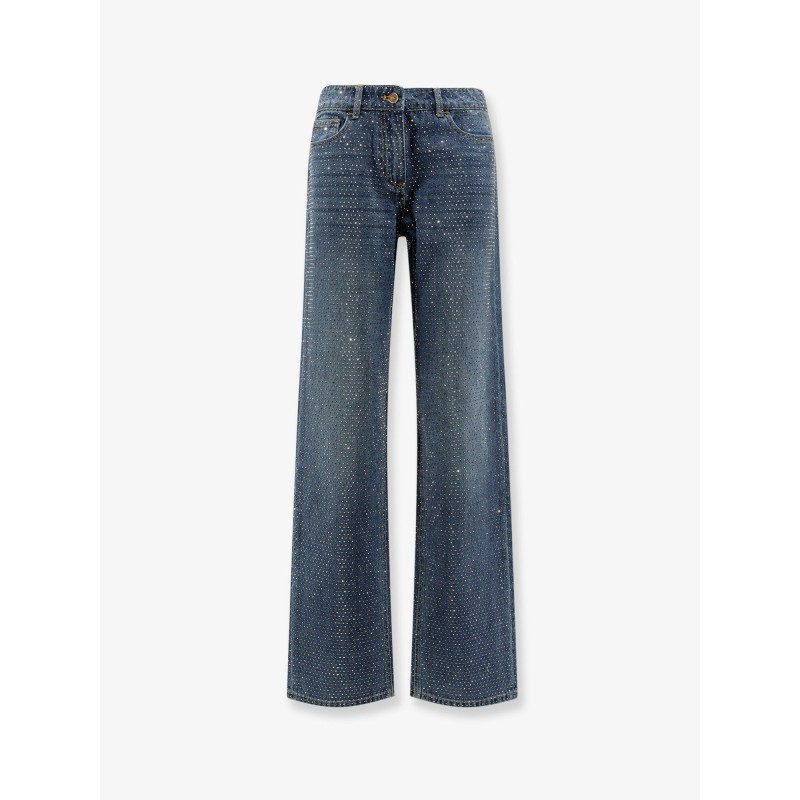 Blue denim jeans with all-over crystals