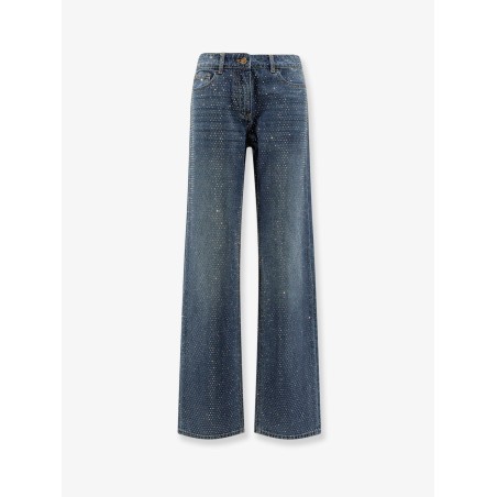 Blue denim jeans with all-over crystals