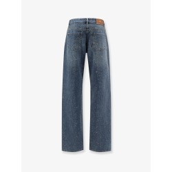 Blue denim jeans with all-over crystals