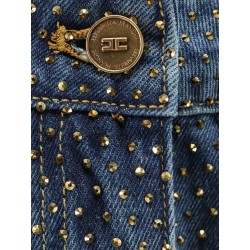 Blue denim jeans with all-over crystals