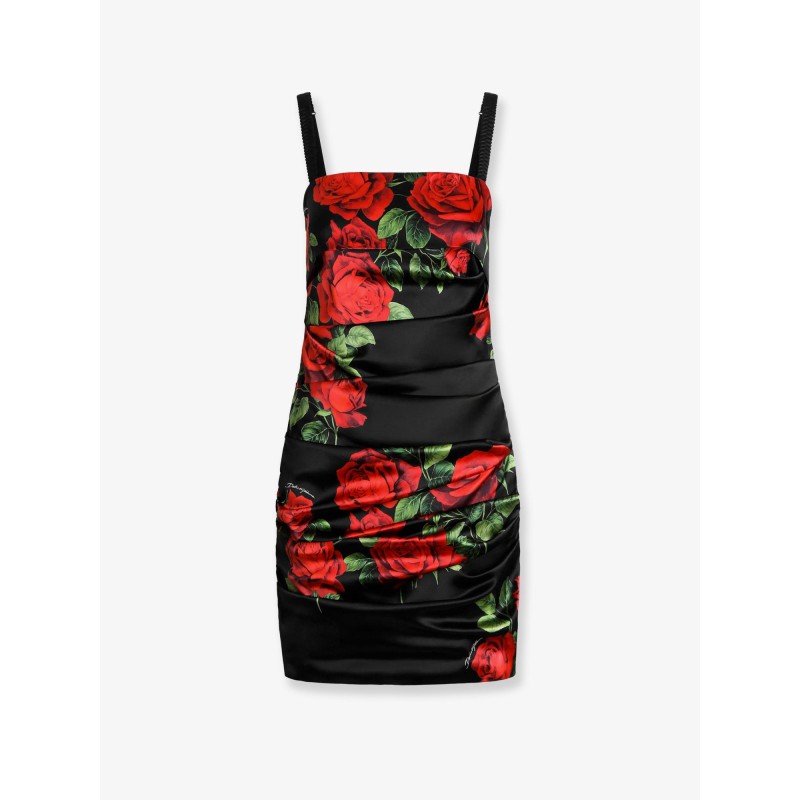 Short satin dress with rose print