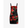 Short satin dress with rose print