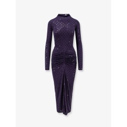 Long viscose dress with all-over rhinestones
