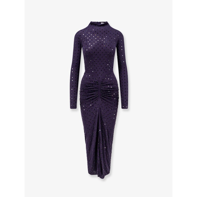 Long viscose dress with all-over rhinestones