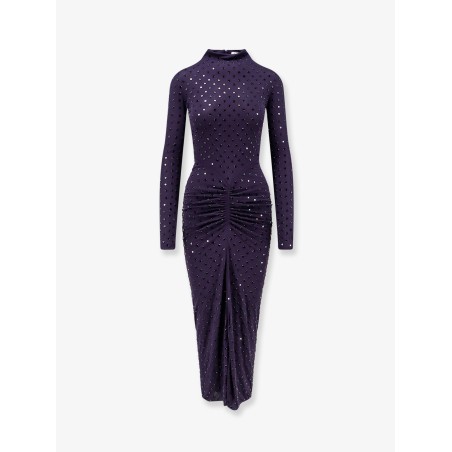 Long viscose dress with all-over rhinestones