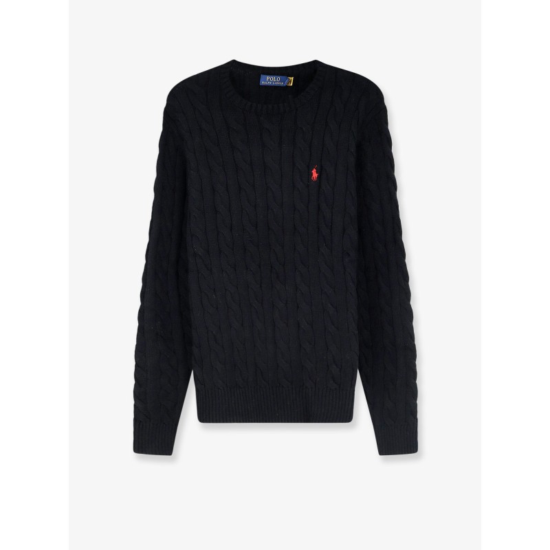 Cotton sweater with braided knit