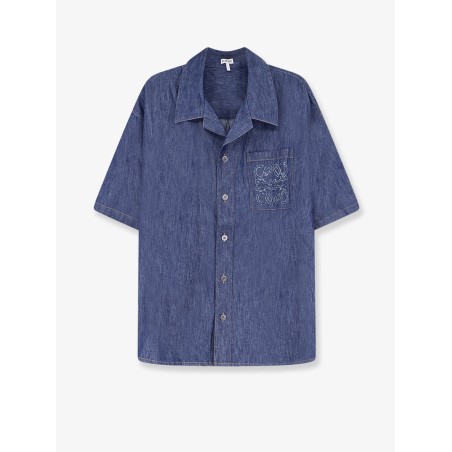 Blue denim shirt with embroidered Anagram logo