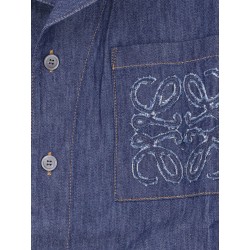 Blue denim shirt with embroidered Anagram logo