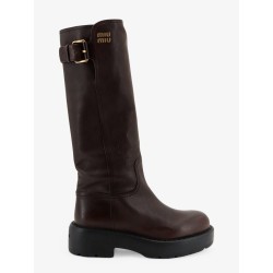 Leather boots with embossed lettering logo