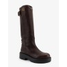 Leather boots with embossed lettering logo