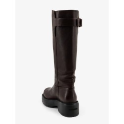 Leather boots with embossed lettering logo
