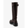 Leather boots with embossed lettering logo