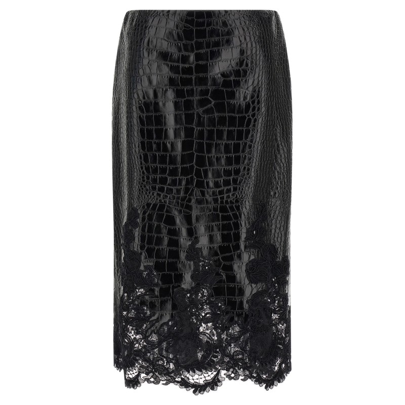 Coconut print sheath skirt with lace