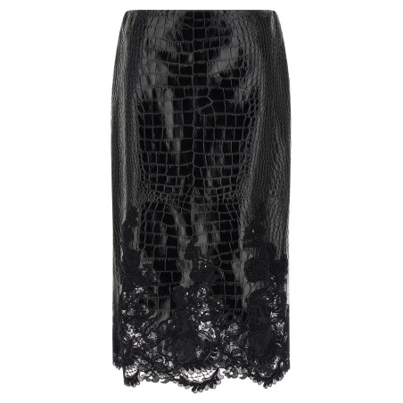 Coconut print sheath skirt with lace