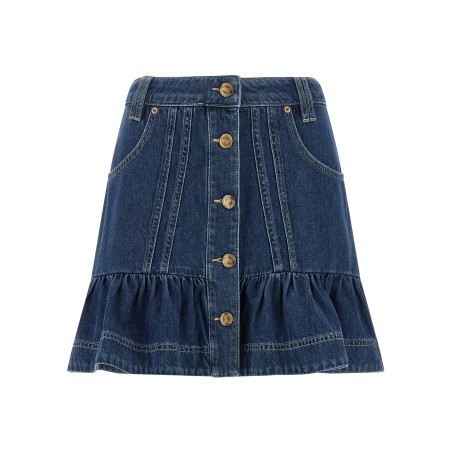 Denim skirt with flounces
