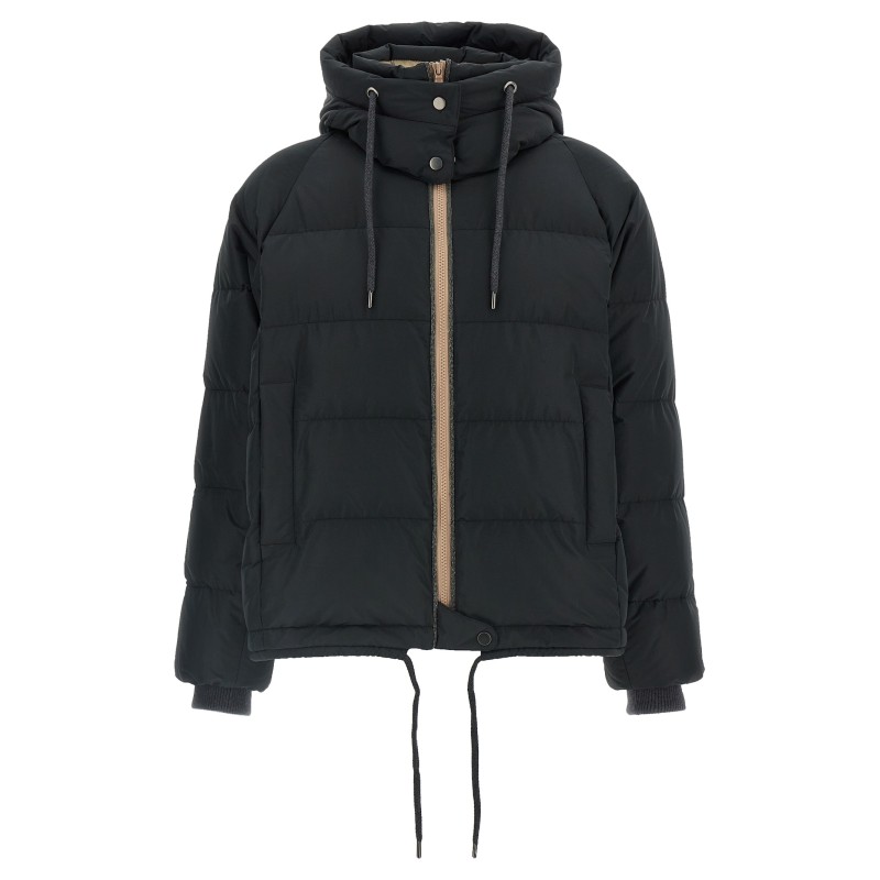 Down jacket with knit and jewel details