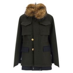 Wool coat with fur insert